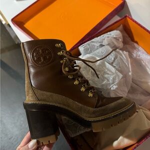 Tory Burch Brown Lace Up Boots